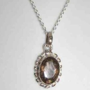 Sterling silver smoky topaz pendant + chain